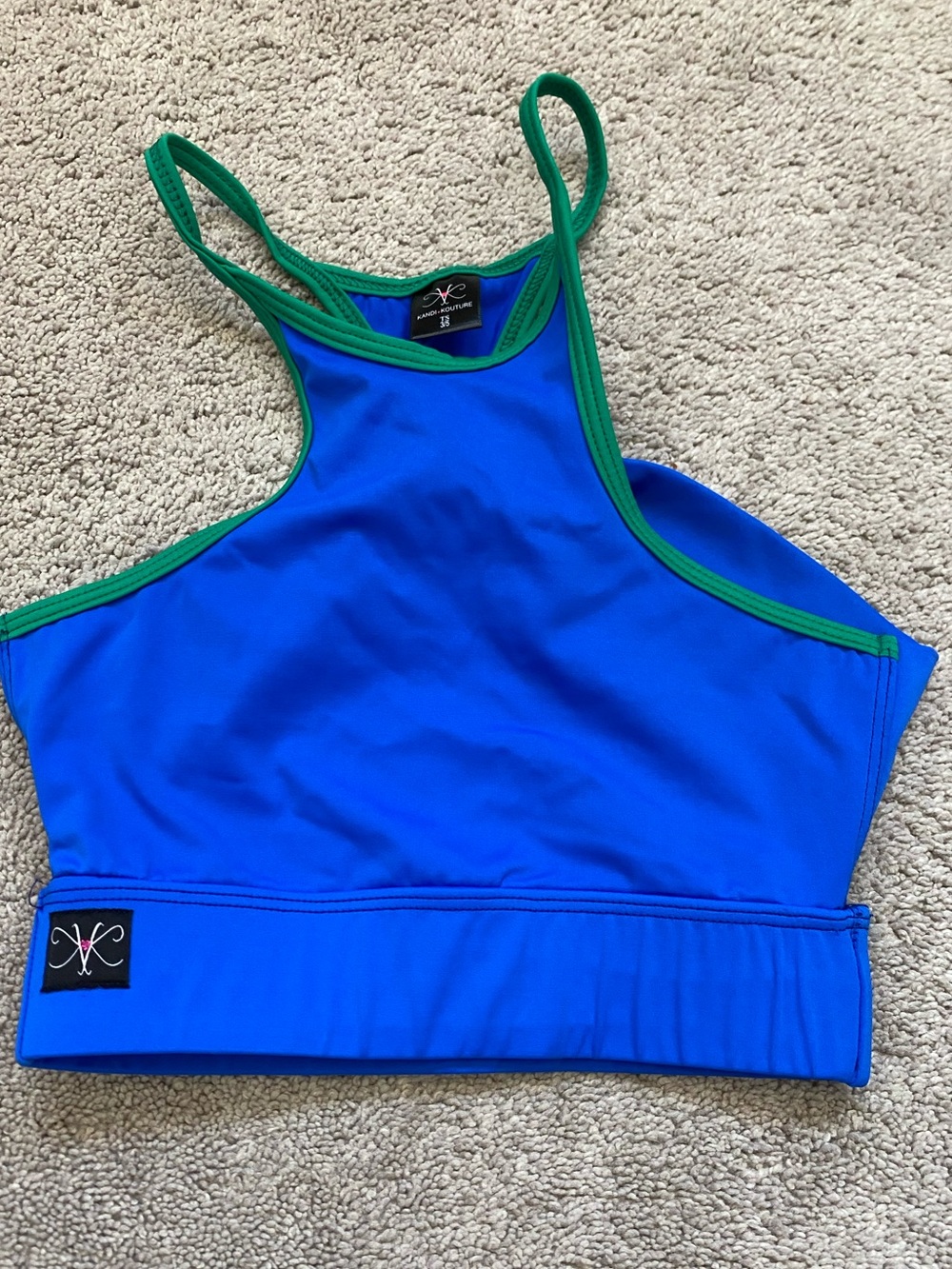 Kandi Kouture Blue With Green Trim Dance Top Teen Small 3/5